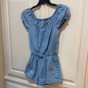 Girls’ GAP Light Denim Puff Sleeve Tie-Waist Romper